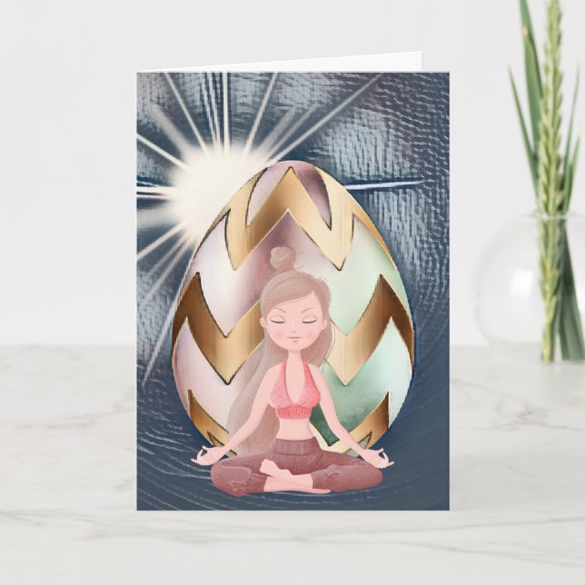 Easter Egg Sunshine, Yoga Girl Happy Birthday Card (Front)