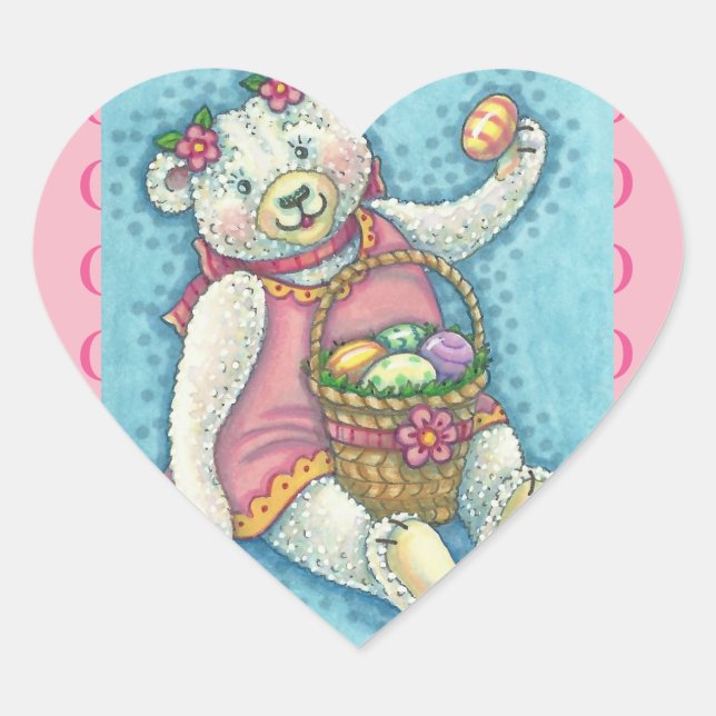 EASTER EGG TEDDY BEAR STICKERS Sheet, Heart (Front)
