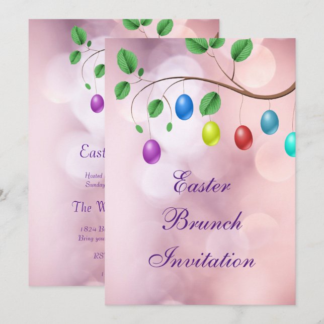 Easter Egg Tree Bokeh Easter Brunch Invitation (Front/Back)