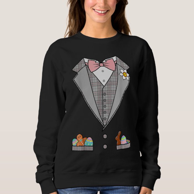 Easter Egg Tuxedo Pink Bow Tie Happy Easter Day Co Sweatshirt (Front)