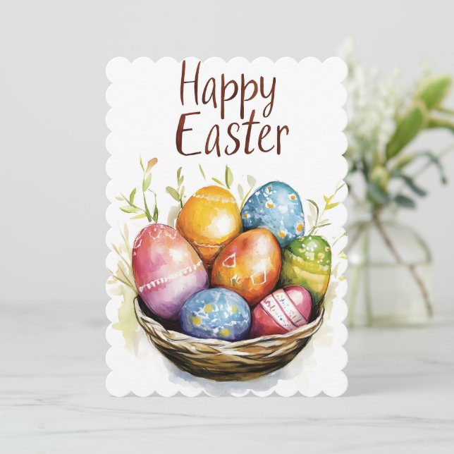 Easter Egg Watercolor Cute Simple Holiday Card (Standing Front)