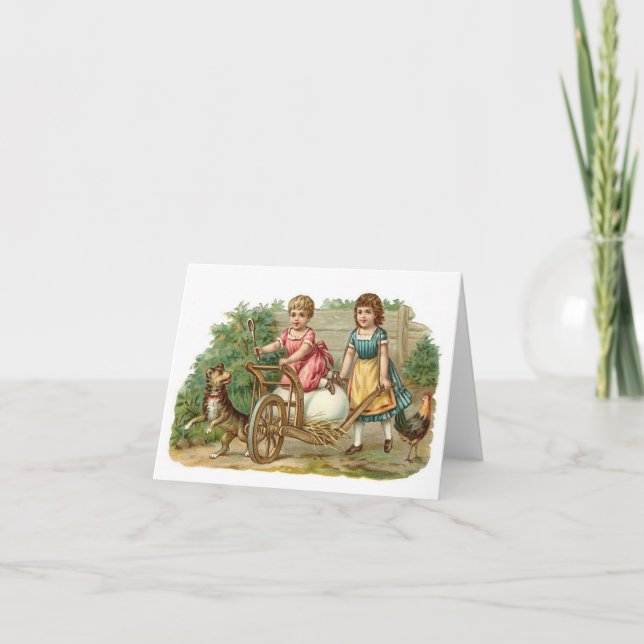 Easter Egg Wheelbarrow Vintage Holiday Card (Front)