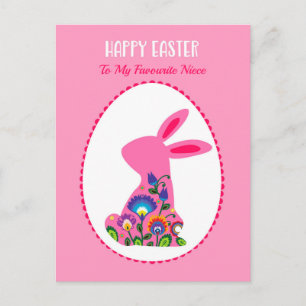 🐰 Easter Egg with Bunny Pastel Pink Custom Postcard