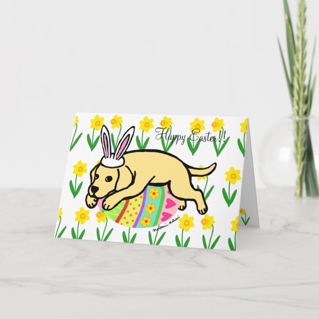 Easter Egg Yellow Labrador Cartoon Holiday Card (Front)