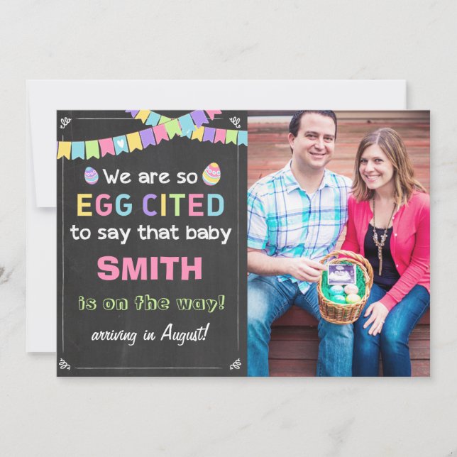 Easter Eggcited Pregnancy Reveal Announcement (Front)