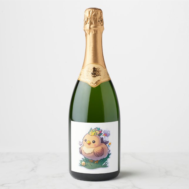 Easter Egger Chicken Cute Sparkling Wine Label (Front)