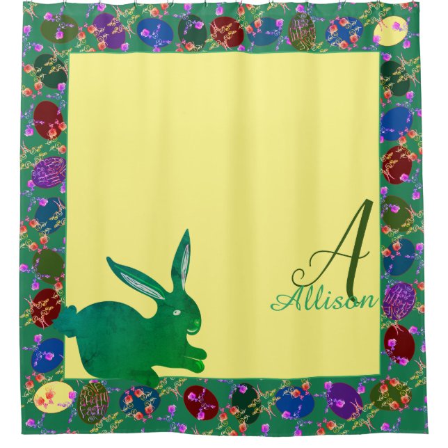 Easter Eggs and Bunny Monogram  Shower Curtain (Front)