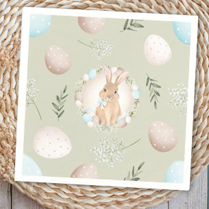Easter Eggs and Bunny Spring Beige Green Pastel Napkin
