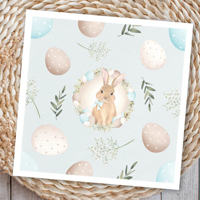 Easter Eggs and Bunny Spring Blue Pastel Napkin (Easter Eggs and Bunny Spring Blue Pastel Napkins)