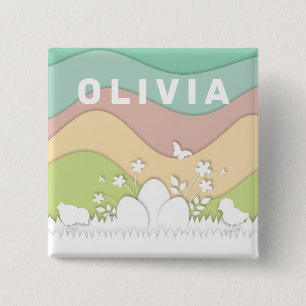 Easter eggs and chicks in pastel spring nature 15 cm square badge