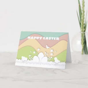 Easter eggs and chicks in spring nature card