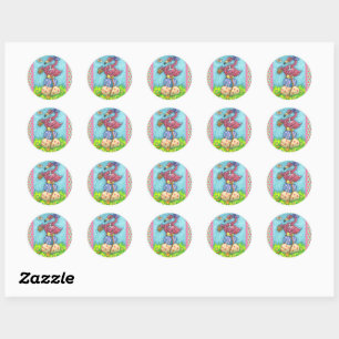 EASTER EGGS AND CUTE BABY PINK FLAMINGO WITH BUNNY CLASSIC ROUND STICKER