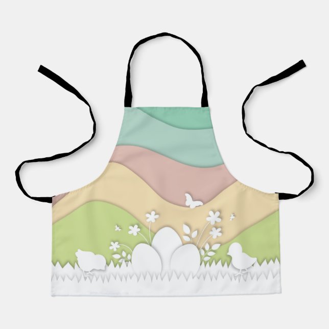 Easter eggs and cute chicks in spring nature apron (Front)