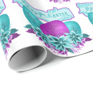 Easter Eggs And Flowers Happy Easter Wrapping Paper