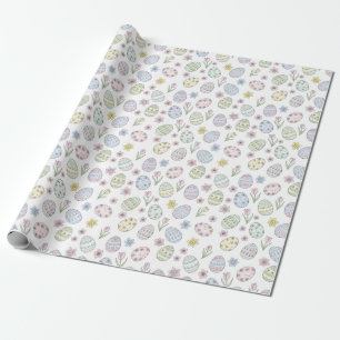 Easter Eggs and Flowers Pastel Colours Wrapping Paper