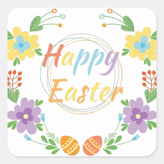 Easter eggs and flowers square sticker (Front)