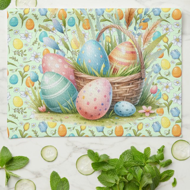 Easter Eggs and Flowers Tea Towel (Folded)