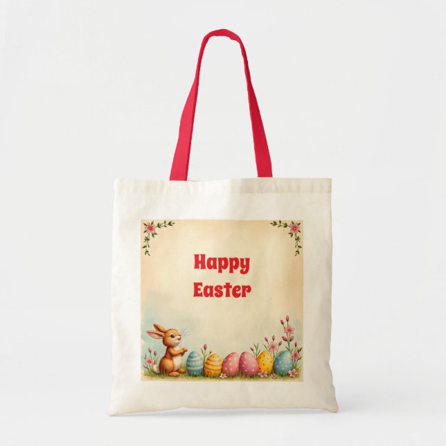 Easter Eggs And Little Rabbit Popular Collection Tote Bag (Front)