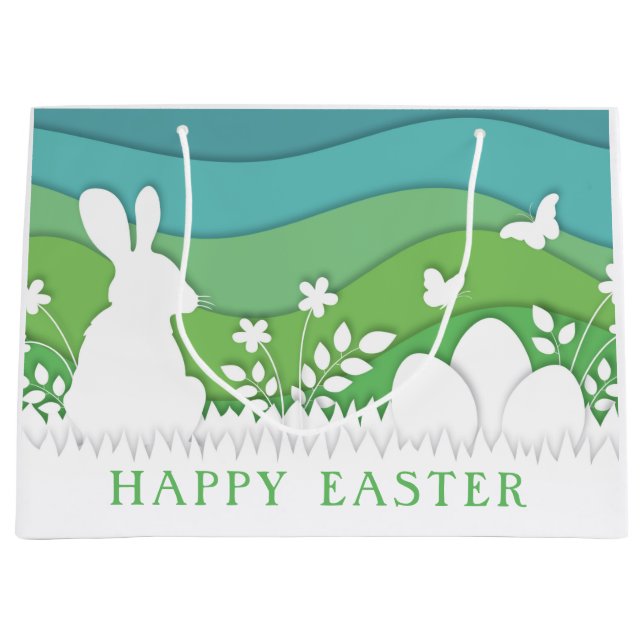 Easter eggs and rabbit in colour spring nature large gift bag (Front)
