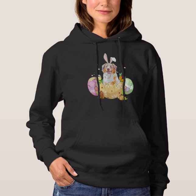 Easter Eggs Australian Shepherd Bunny Dog Hoodie (Front)
