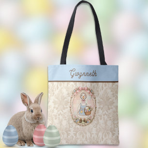 Easter Eggs Basket Pastel Vintage Goose Monogram Tote Bag