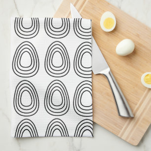 Easter Eggs Black and White Happy Easter     Tea Towel