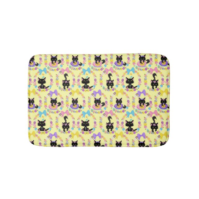 Easter Eggs Black Cat Pattern Pet Animal Lover Bath Mat (Front)