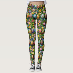 EASTER EGGS ~ Bright Green Background 3D~ Leggings