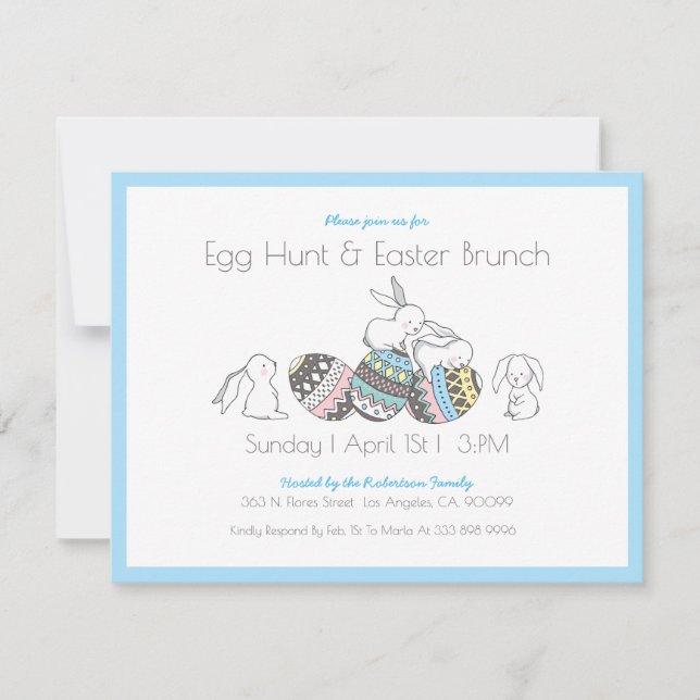 Easter eggs & bunnies Egg Hunt/Brunch Invite (Front)