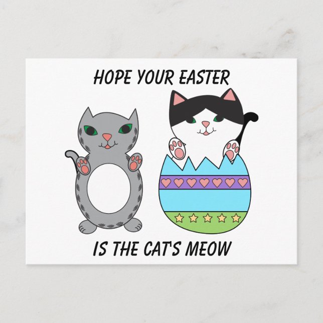 Easter Eggs Cats Cute Colourful Personalise Holiday Postcard (Front)