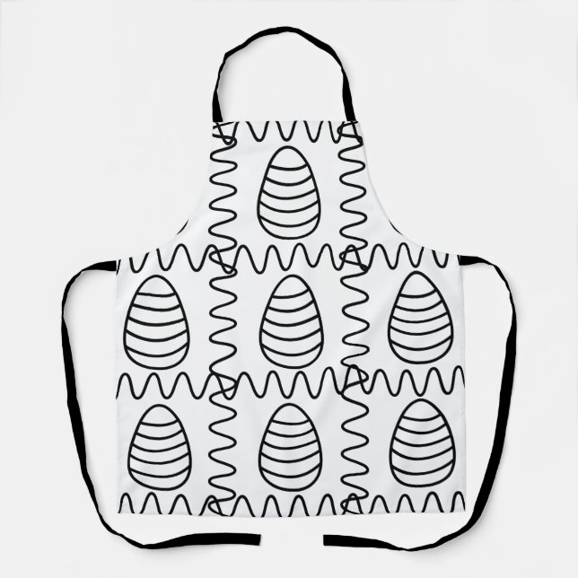 Easter Eggs Chevron Black and White Happy Easter   Apron (Front)