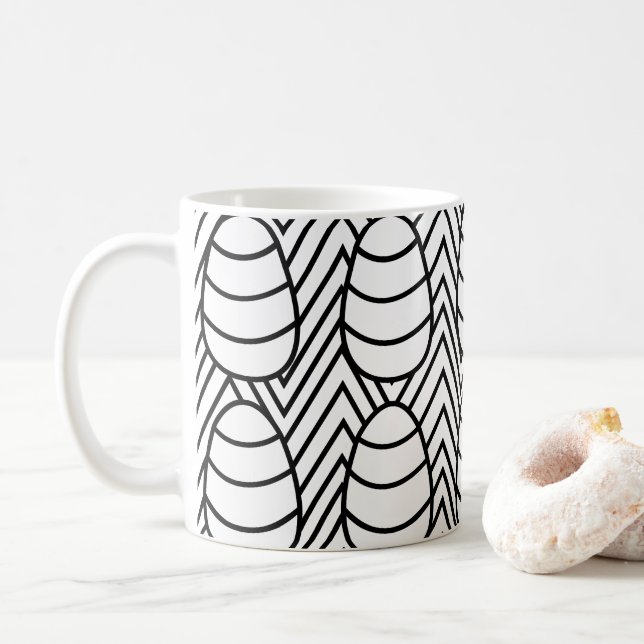 Easter Eggs Chevron Stripes Happy Easter Pattern   Coffee Mug (With Donut)