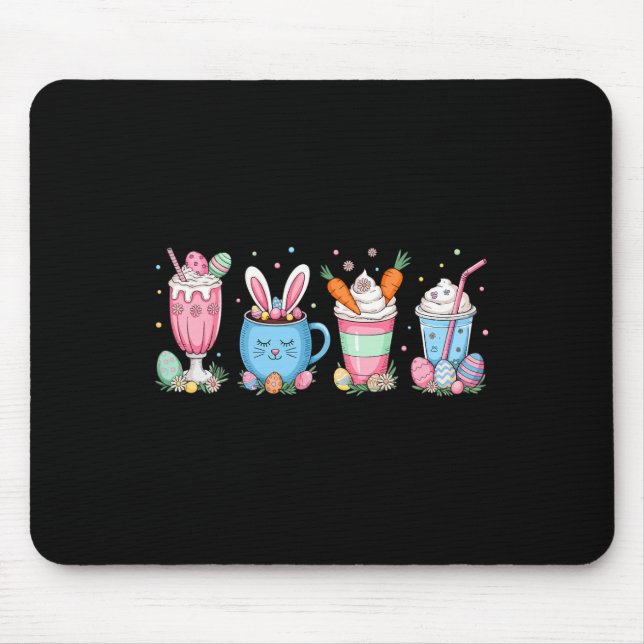 Easter Eggs Coffee Bunny Cups Latte Iced Cream Wom Mouse Pad (Front)