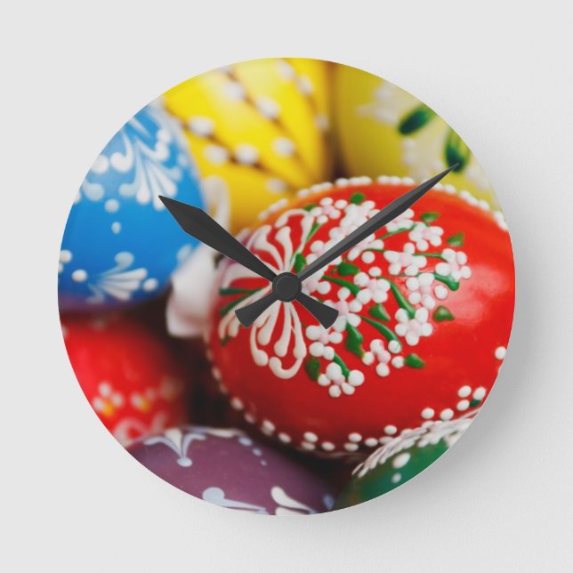 Easter Eggs Colourful Holiday Pattern Spring Art Round Clock (Front)