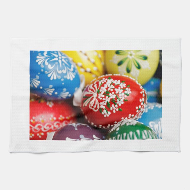 Easter Eggs Colourful Holiday Pattern Spring Art Tea Towel (Horizontal)