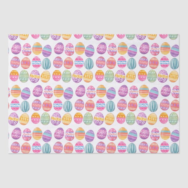 Easter Eggs Colourful Patterned Watercolor Pretty Tissue Paper (Front)