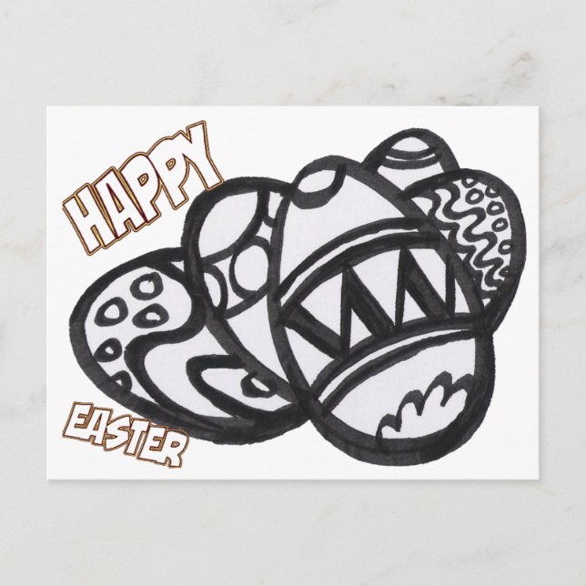 Easter Eggs, Colouring Picture Postcard (Front)