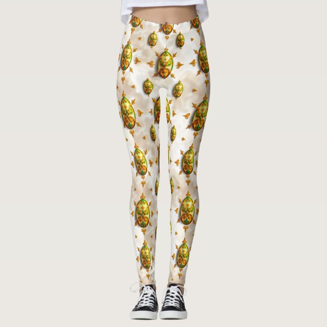 EASTER EGGS ~ Cream Yellow Green 3D ~  Leggings (Front)