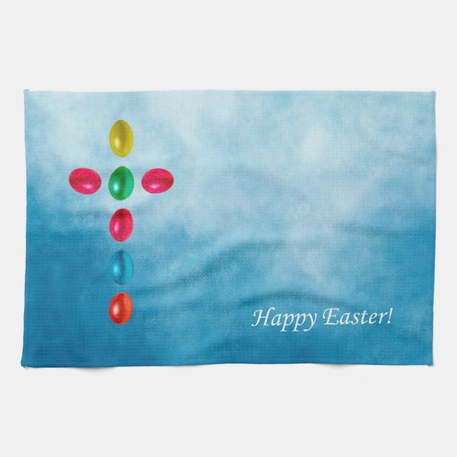 Easter eggs cross tea towel (Horizontal)