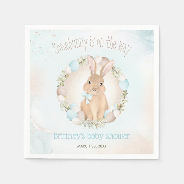 Easter Eggs Cute Bunny Spring Blue Boy Baby Shower Napkin (Front)