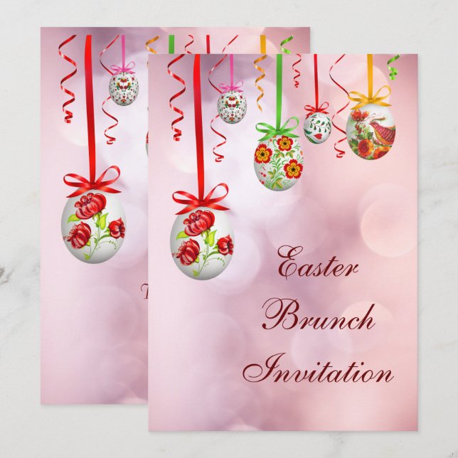 Easter Eggs Decorations & Streamers Easter Brunch Invitation (Front/Back)