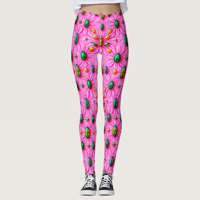 EASTER EGGS ~ Floral Pink 3D ~  Leggings (Front)