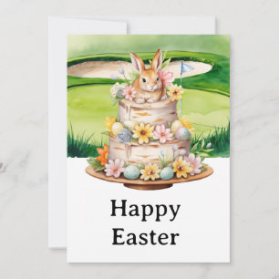Easter eggs for golfer on green grass holiday card