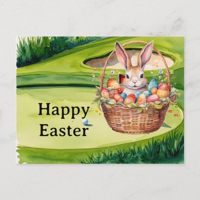 Easter eggs for golfer on green grass  holiday postcard (Front)