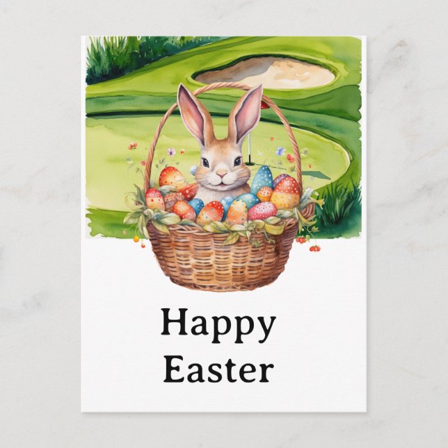 Easter eggs for golfer on green grass  holiday postcard (Front)