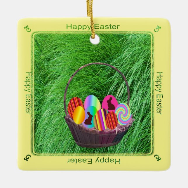 Easter Eggs in a Basket  Ceramic Ornament (Front)