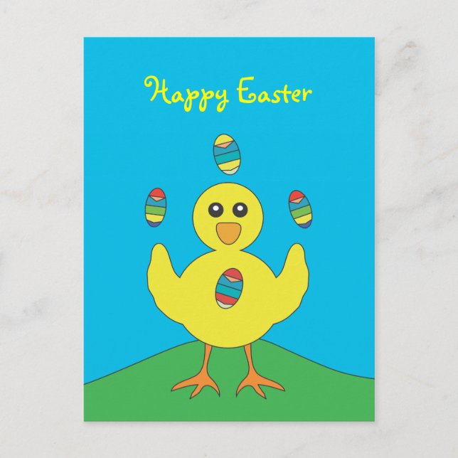 Easter Eggs Juggling Chick Postcard (Front)