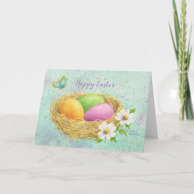 Easter Eggs Nest Christian Greeting Card (Front)