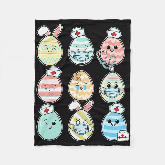  Easter Eggs Nurse Stethoscope Scrub Top Spring Sq Fleece Blanket (Front)