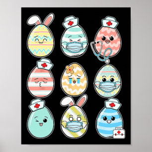 Easter Eggs Nurse Stethoscope Scrub Top Spring Sq Poster